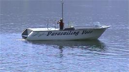 The Voss Parasailing boat on Vangs Lake, Voss
